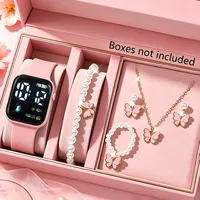 Ensemble de 6 pièces pour enfants, bijoux mignons et décontractés avec perles LED, bracelet, collier, boucles d'oreilles, bague, montre en silicone, ensemble LW01