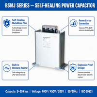 Condensateur auto-réparateur basse tension BSMJ 1-60kvar 400V 450V 1KV pour correction du facteur de puissance (PFC) IEC60831