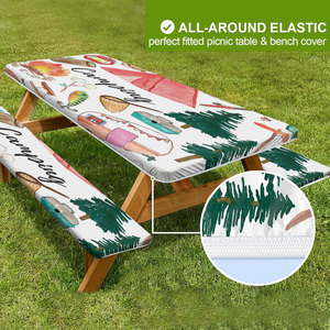 Housse de table de pique-nique avec housses de bancs, ensemble de 3 pièces, nappes rectangulaires en vinyle élastiques et ajustées, imperméables pour l'<span class=keywords><strong>extérieur</strong></span> - Product Image 6