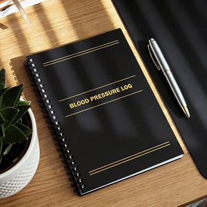 <span class=keywords><strong>Carnet</strong></span> <span class=keywords><strong>de</strong></span> suivi <span class=keywords><strong>de</strong></span> la tension artérielle A5 noir 2026 Simple Line Letters avec couverture PP imperméable, spirale et élastique pour usage familial - Product Image 2