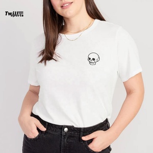 T-shirt décontracté d'été pour femme en twill 100 % coton de haute qualité, avec logo personnalisé imprimé et brodé, manches courtes, respirant et séchage rapide - Product Image 5