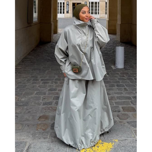 Set in Cotone per Donna, Abbigliamento Casual Elegante con Collo Alto, Stile Arabo Dubai, Outfit Sportivo Modesto 2026 - Product Image 1