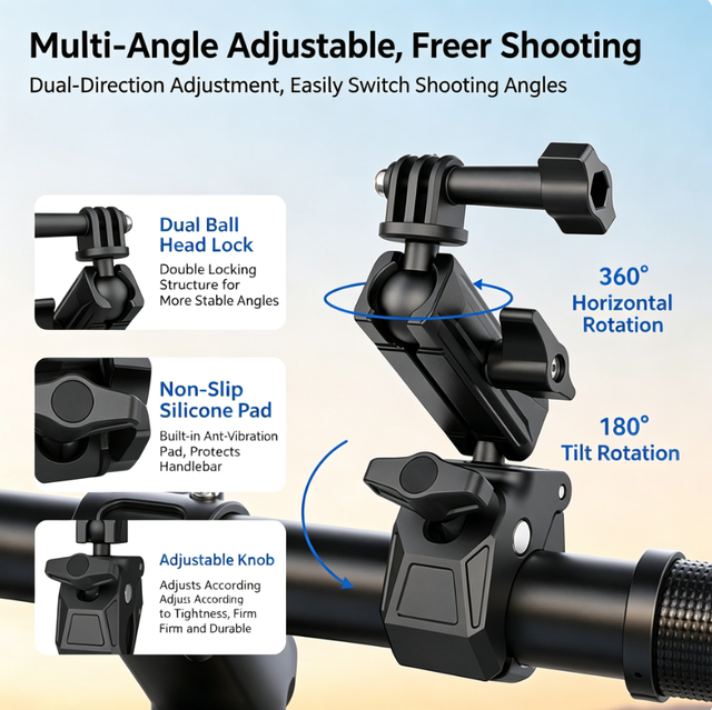 Adjustable Aluminum Alloy Action Camera Mount for Pocket 4 Pro/4/3 & Action 6/5 Pro/4/3 Road E-Bikes