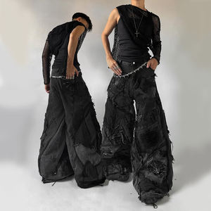 DIZNEW 2025 <span class=keywords><strong>Jeans</strong></span> da <span class=keywords><strong>Uomo</strong></span> Stonewashed Dritti di Alta Gamma Personalizzati Neri con Effetto Strappato Vintage a <span class=keywords><strong>Gamba</strong></span> Larga <span class=keywords><strong>Jeans</strong></span> Cargo da <span class=keywords><strong>Uomo</strong></span> - Product Image 5