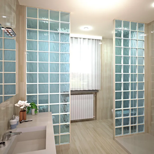 Bloque de vidrio ondulado azul claro para accesorios interiores de 19x19x8 cm - Product Image 3