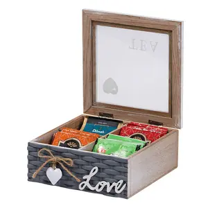 Boîte de rangement pour sachets de thé carré de bureau avec 4 compartiments