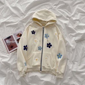 เสื้อกันหนาวมีฮู้ดมีซิปลายดอกไม้น่ารักสำหรับผู้หญิงแจ็กเก็ตแขนยาวแบบลำลองไซส์ใหญ่พิเศษสำหรับฤดูใบไม้ร่วง XS French Terry - Product Image 3