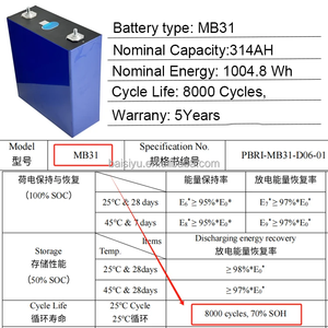 แบตเตอรี่ลิเธียมไอออนแบบแท่งปริซึม MB31 PL รุ่นใหม่ ปี 2025 ความจุสูง 3.2V 310Ah 314Ah พร้อมอายุการใช้งานยาวนาน - Product Image 3
