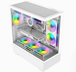 Boîtier d'ordinateur ATX en verre trempé SNOWMAN CS087 noir et blanc et boîtier <span class=keywords><strong>PC</strong></span> de taille moyenne avec <span class=keywords><strong>9</strong></span> ventilateurs - Product Image 2