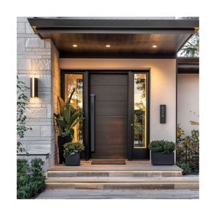 Portes d'entrée en bois de teck massif, design simple et moderne, dernières tendances américaines, design plat en verre, <span class=keywords><strong>photo</strong></span> - Product Image 1