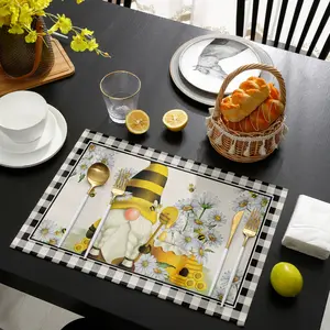 Buffalo Plaid Bee Happy Floral Placemat Gnome Daisy Sunflower Spring Table Mats
