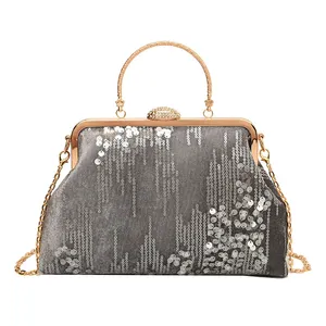 HR564-Bolso de mano de lujo para mujer, nuevo diseño de lentejuelas brillantes, bandolera con forma de concha a la moda, para fiesta