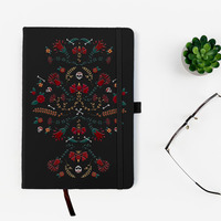 Anpassbares A5-Ledertagebuch Buntes Blumen-Notizbuch Rote Serie Blumen-Cover-Tagebuch Einzigartiges Schädel-Notizbuch