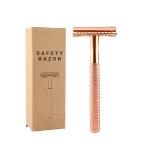 Горячая Распродажа, модная бритва цвета розового золота с двойными краями, Женская бритва с металлической ручкой, безопасная бритва