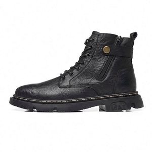 Chaussures de marche montantes en cuir pour homme Martin, style britannique, doublure en cuir véritable, fermeture éclair, design cargo, pour toutes les saisons - Product Image 4