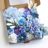 Kit de fleurs artificielles en soie bleue faites à la main, ensemble de boîtes de fleurs artificielles pour la Saint-Valentin, Pâques, décoration de la maison, artisanat, arrangement, mariage