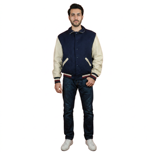 Custom Logo <b>Baseball</b> Cotton Varsity <b>Jacket</b> with Stand Collar Breathable Fabric Quilted Lining OEM Service <b>for</b> <b>Men</b> - Product Image 1