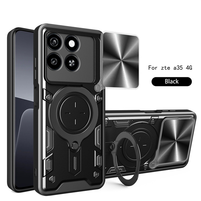 Slide Camera Window Magnetic Ring Stand Mobile Phone Case Armor Cover for ZTE Blade A56 A35e A75 A55 A35
