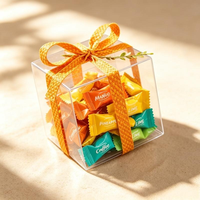 Boîte d'emballage carrée transparente en PET pour bonbons mous - Emballage extérieur pliable en PVC recyclable, personnalisable, imprimé en couleur pour petites collations