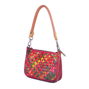 Bolso de Mano de Cuero Vacuno Genuino para Mujer, con Asa Superior Trenzada, Diseño a Rayas en Contraste de Color, Bolso Pequeño de Hombro/Axila - Product Image 2