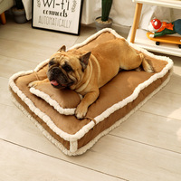 Tapis pour animaux de compagnie en tissu simili cuir, amovible, lavable en machine, coussin en fourrure de lapin extra-large, lit pour chien et chat toutes saisons