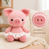 Poupée en peluche tricotée pas chère en forme de cochon, personnalisée avec jupe en dentelle, jouet tricoté en gros, poupée en peluche tricotée en forme de cochon