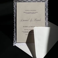 Carte d'invitation de mariage artisanale de luxe avec décoration en dentelle et dorure à l'or en relief