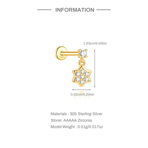 Piercing de Cartílago, Hélice y Trago en Espiral con Diseño de Copo de Nieve, 12x8mm, Plata 925, Chapado en Oro de 18K, Zirconia 5A - Product Image 6