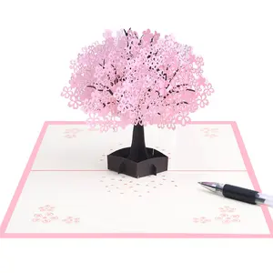 핫 세일 3D 팝업 인사말 카드 벚꽃 나무 청첩장 봉투 로맨틱 발렌타인 데이 기념일 선물