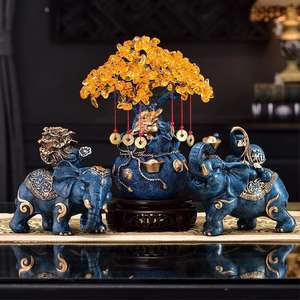 Ornement d'éléphant Lucky Feng Shui Artistique Sculpté Résine Epoxy Salon Entrée TV Fortune Arbre de trésorerie Pendaison de crémaillère Ouverture - Product Image 3