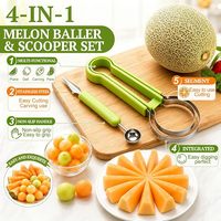 4-in-1 Plastic Fruitballenlepel Set met Roestvrijstalen Lemmetjes, Meloen Snijmes, Handmatig DIY Fruit Salade Schaal Decoratie