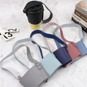 Porte-gobelets réutilisable en cuir PU avec logo personnalisé, bandoulière réglable, pour café à emporter en extérieur - Product Image 2