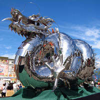 Grande Statue Loong Steels Majestueux Dragon Chinois Sculpture En Acier Inoxydable Avec Miroir Brillant