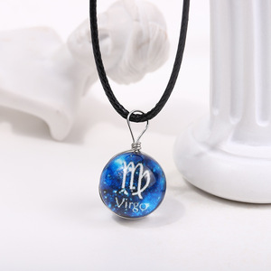Venta al por mayor encanto redondo bola <span class=keywords><strong>de</strong></span> cristal colgante que brilla en la oscuridad constelación 12 signo del zodiaco collar joyería para mujeres - Product Image 6
