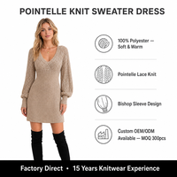 Robe en tricot pour femme avec logo personnalisé, tricot lourd, manches longues, col en V, couleur unie, décontractée, hiver, polyester, usine OEM et ODM