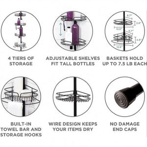 Modern 4-Tier Metal Telescopic Shower Caddies Black <b>Corner</b> Rack Storage Organizer <b>Bathroom</b> Bedroom Apartment Living Room Hotels - Product Image 4