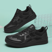 Vente en gros de baskets décontractées pour hommes avec logo personnalisé, marque privée, entièrement noires, en cuir artificiel, dessus en mesh, légères, tendance mode MD