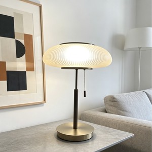 Modern Minimalist Brass Table Lamp With Pleated Glass Shade Pull <b>Cord</b> Switch Ambient <b>Lighting</b> For Bedroom Living Room - Product Image 3
