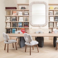 Chaise de salle à manger à pied en bois en tissu Teddy à la mode, chic et doux, chaise de canapé et chaise de maquillage, adaptée aux cafés, à la chambre