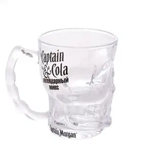 Taza de cristal de cerveza con forma de calavera, 500ml, cristal humano de capitán morgan