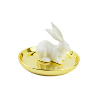 Plateau à bijoux en céramique en forme de lapin, plat à bibelots plaqué or, plateau de rangement pour bagues et boucles d'oreilles pour la décoration de coiffeuse, vente en gros
