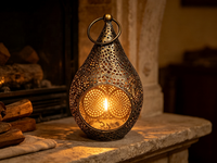 Lanterne en métal en forme de larme avec chaîne de suspension, porte-bougie creux vintage pour la décoration de la maison, du jardin et des mariages