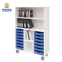 Unité de rangement scolaire mobile moderne en métal blanc pour enfants avec boîtes amovibles