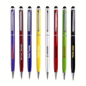 Stylo publicitaire multifonction 2 en 1 avec logo personnalisé, corps métallique fin au toucher doux, stylo à bille et stylet universel - Product Image 1