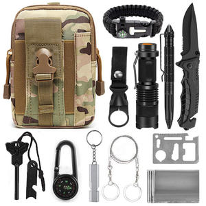 Kit de survie extérieur 12-en-1 : Bracelet d'urgence, allume-feu, sifflet, coupe-bois, bouteille d'eau - Product Image 1