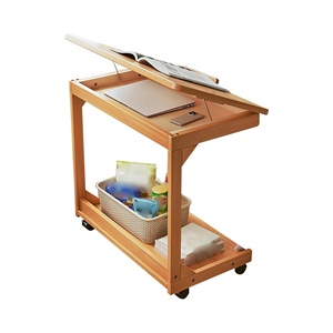 Vintage <b>Wood</b> Adjustable Movable with Wheels Table Multifunctional Sofa Coffee Side Table Portable Laptop <b>Desk</b> Stand - Product Image 1