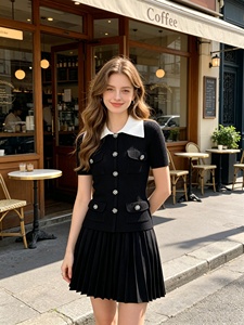 En Stock: Conjunto de Falda Midi Plisada <span class=keywords><strong>y</strong></span> <span class=keywords><strong>Camisa</strong></span> de <span class=keywords><strong>Manga</strong></span> <span class=keywords><strong>Corta</strong></span> Tejida con Cuentas, de Alta Gama <span class=keywords><strong>y</strong></span> a la Moda, Nueva Colección de Verano - Product Image 2