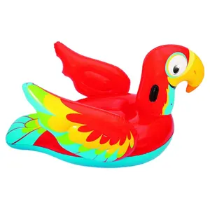 PVC充气鹦鹉骑乘池浮子耐用的乙烯基炸鸟形动物骑手水游泳池躺椅岛