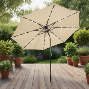 Sombrilla de Patio DB Roma de 10 Pies con Luces LED Solares, Color Beige, Elevación Manual con Manivela, Inclinación Manual, para Jardín o Patio, Base Incluida - Product Image 2