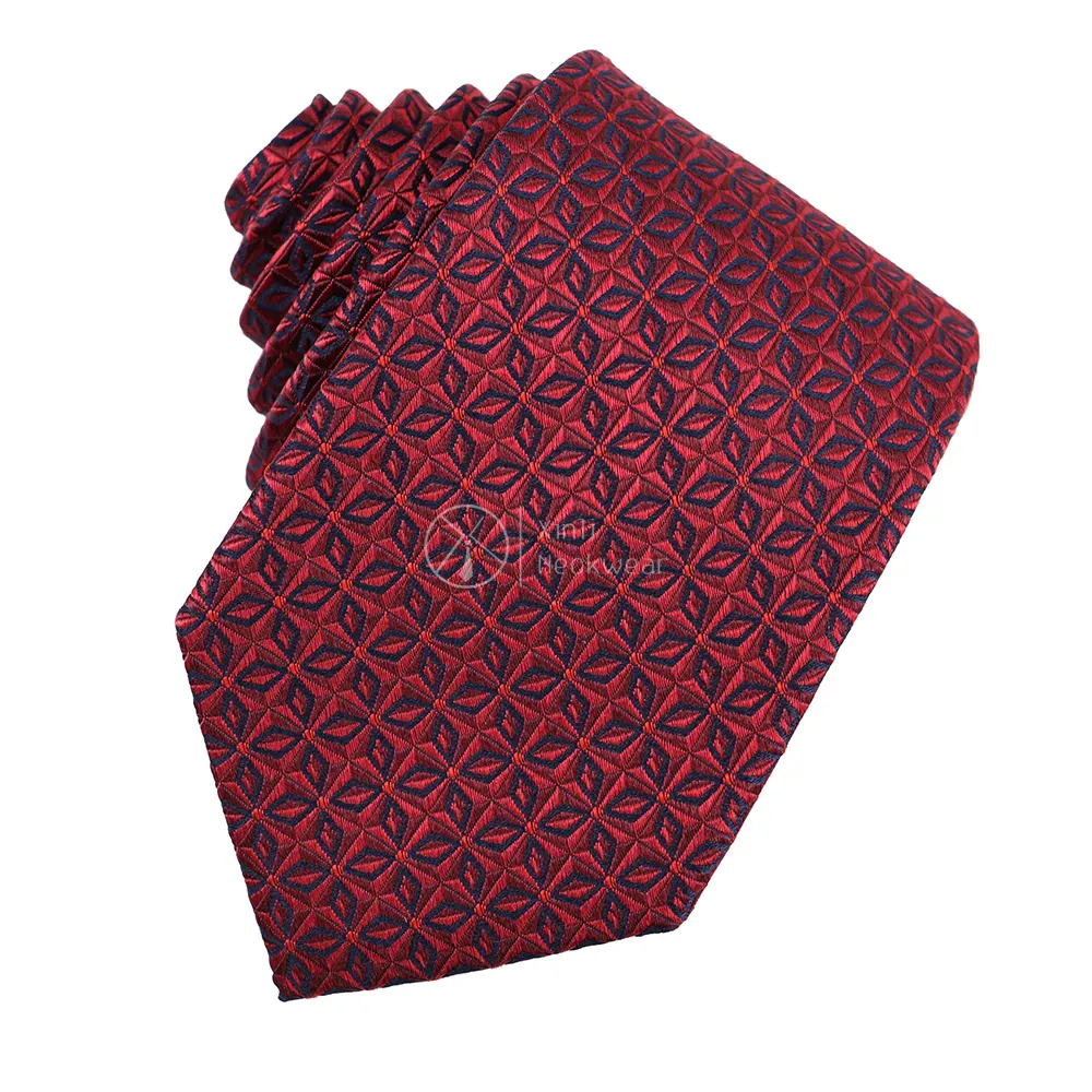 Pretty Custom Logo Made Red Geometric Floral Tie Silk Wedding Groomsmen Suit Matching Fashionable Necktie